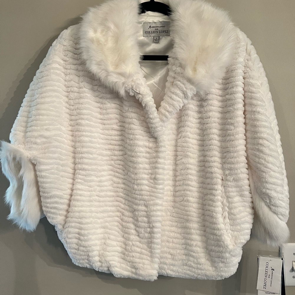 Adrienne Landau Ivory Faux Fur Coat